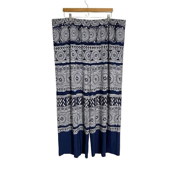 Chico's Palazzo Pants Plus Size 4 XXL Navy White Ikat Mandala Boho Resort - Picture 1 of 15